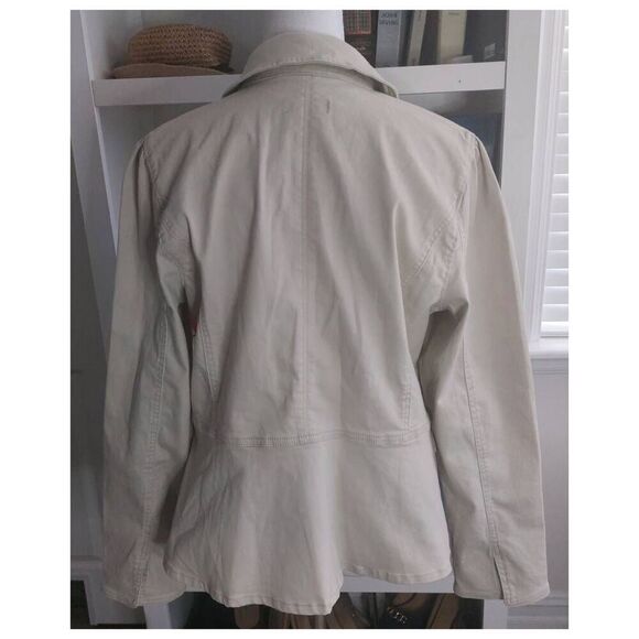 Democracy Puff Shoulder Twill Jacket with Peplum Hem size Large NWOT - Picture 8 of 12